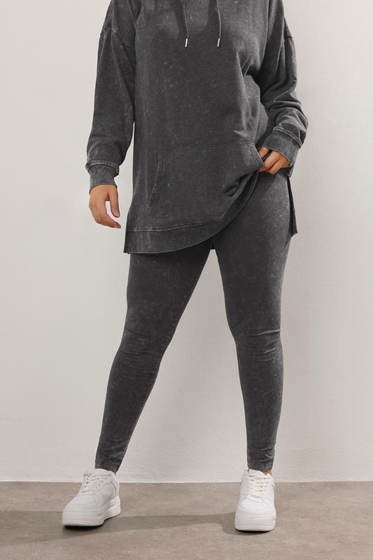 YOURS Plus Size Black Acid Wash Leggings | Yours Clothing 1