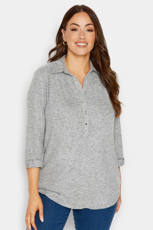 Women's  M&Co Grey Soft Touch Half Placket Jersey Shirt