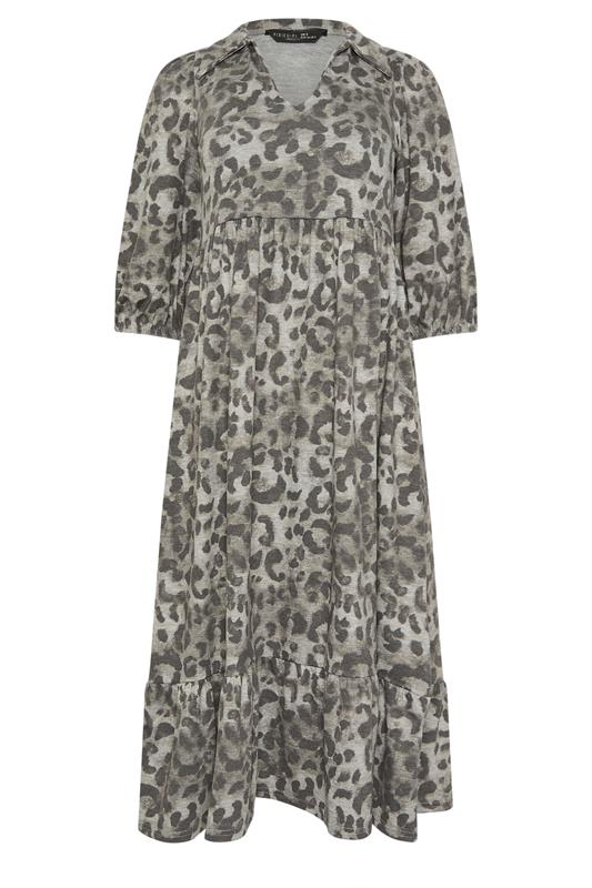 PixieGirl Petite Women's Grey Animal Print Collar Midi Dress | PixieGirl 5