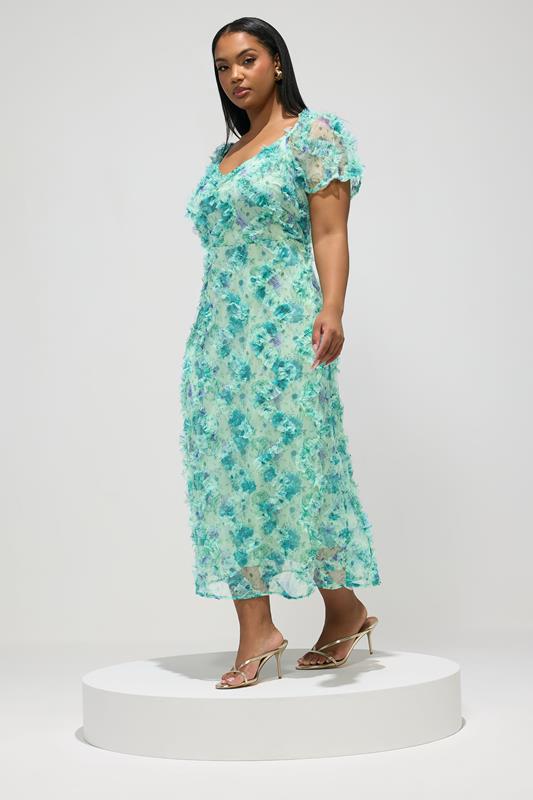 YOURS LONDON Plus Size Mint Green Floral Ruffle Maxi Dress | Yours Clothing 1