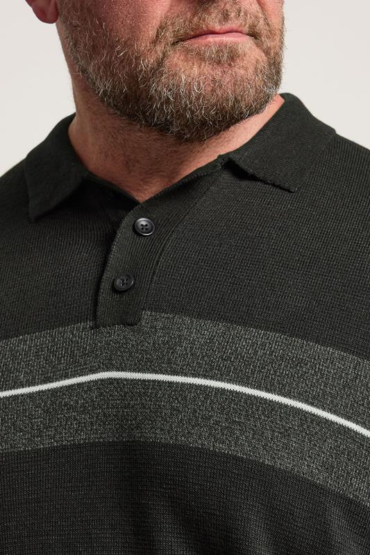 BadRhino Big & Tall Black Stripe Collared Knitted Polo | BadRhino 5