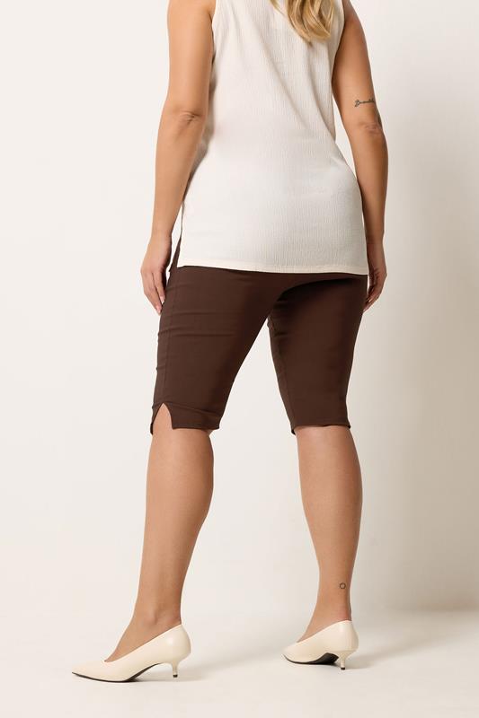 YOURS Plus Size Chocolate Brown Bengaline Capri Shorts | Yours Clothing 2
