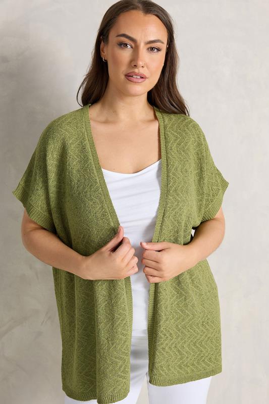 EVANS Curve Green Tape Yarn Short Sleeve Cardigan