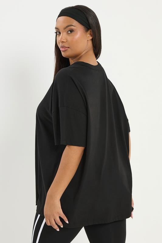 YOURS ACTIVE Plus Size Black 'Feel Good Vibe' T-Shirt | Yours Clothing 4