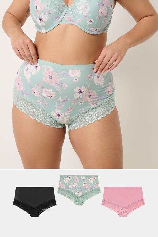 YOURSET 3 PACK Plus Size Pink Lace Trim Full Briefs | Yours Clothing 1