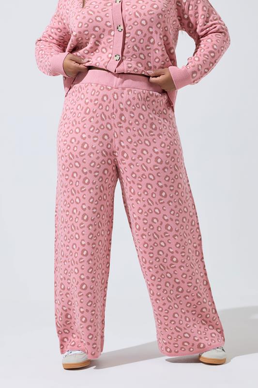 LIMITED COLLECTION Plus Size Pink Leopard Print Wide Leg Trousers | Yours Clothing  1