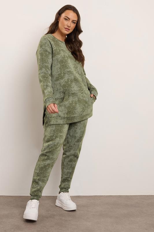 YOURS Plus Size Green Abstract Print Cuffed Joggers | Yours Clothing 1