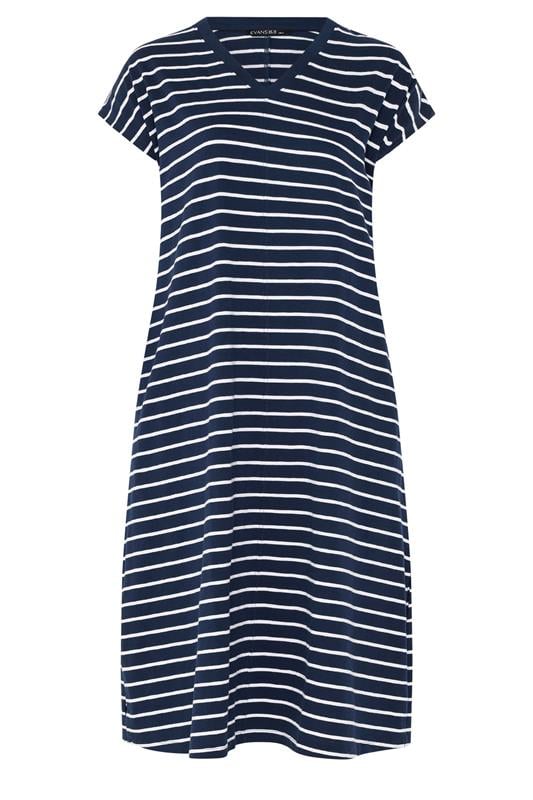EVANS Plus Size Navy Blue Stripe Premium Cotton Dress | Evans 5