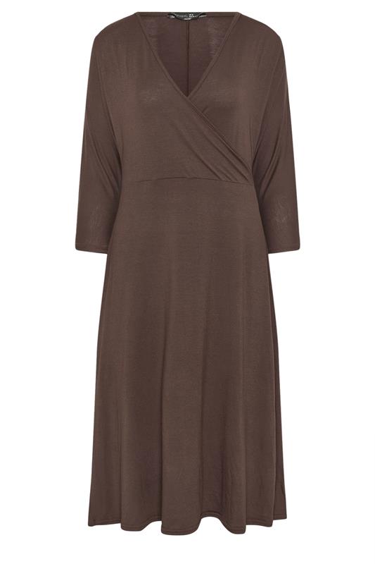 PixieGirl Petite Women's Chocolate Brown Wrap Midi Dress | PixieGirl 5