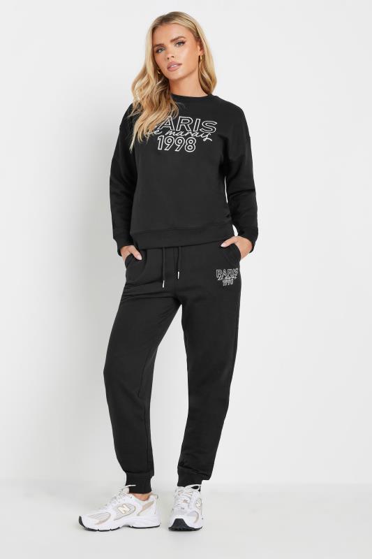 PixieGirl Petite Women's Black Jersey 'Paris' Slogan Sweatshirt | PixieGirl 1