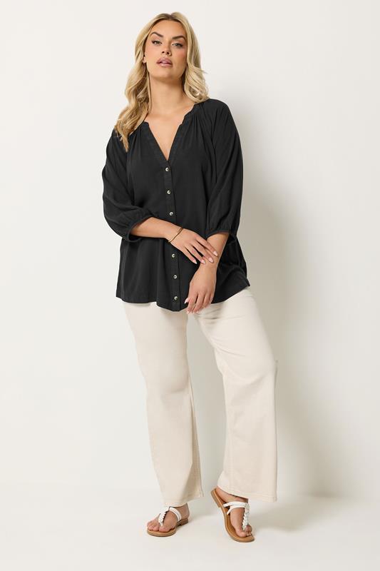 YOURS Plus Size Black Chambray Blouse | Yours Clothing 1