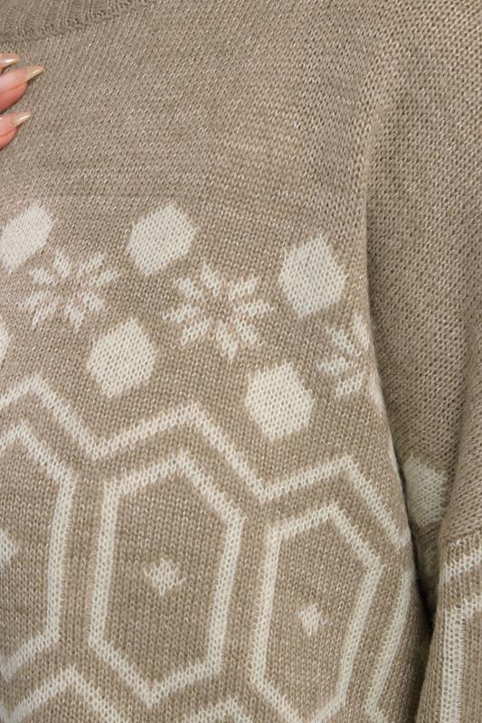 YOURS Plus Size Natural Brown Fairisle Jumper | Yours Clothing 5