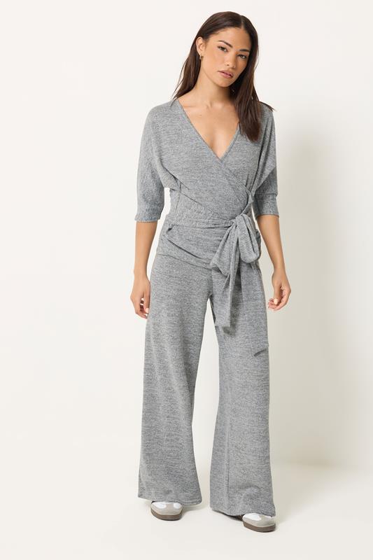 PixieGirl Petite Grey Marl Soft Touch Wide Leg Trousers