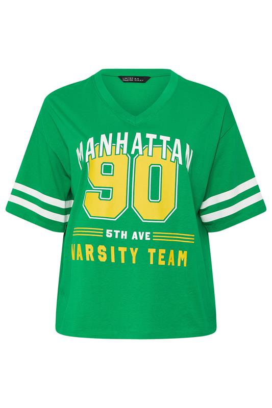 LIMITED COLLECTION Plus Size Green 'Manhattan 90' Varsity Print T-Shirt | Yours Clothing 5