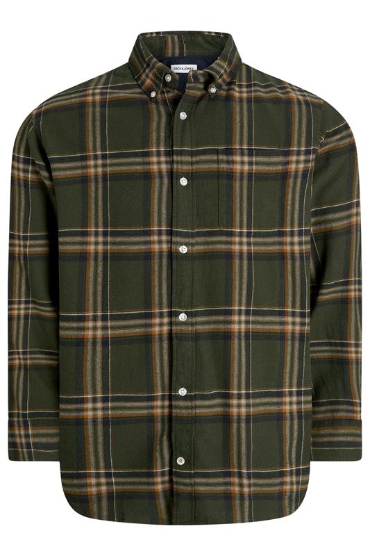 JACK & JONES Big & Tall Rosin Green Classic Flannel Checked Shirt | BadRhino 2