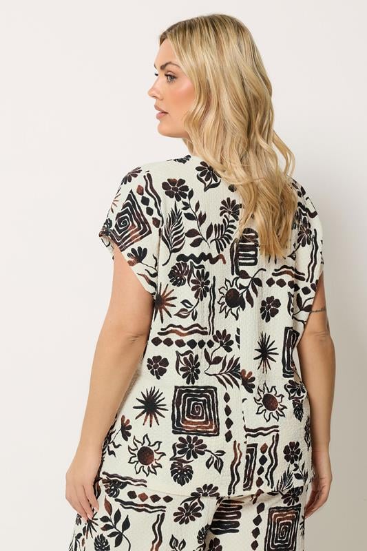 YOURS Plus Size Natural Brown Summer Print Crinkle Grown On Sleeve Top | Yours Clothing 2