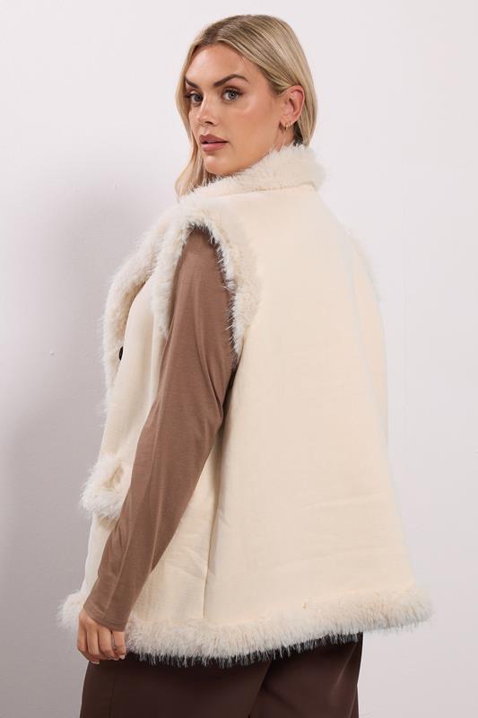 YOURS Plus Size Ivory White Shaggy Faux Fur Gilet | Yours Clothing 4