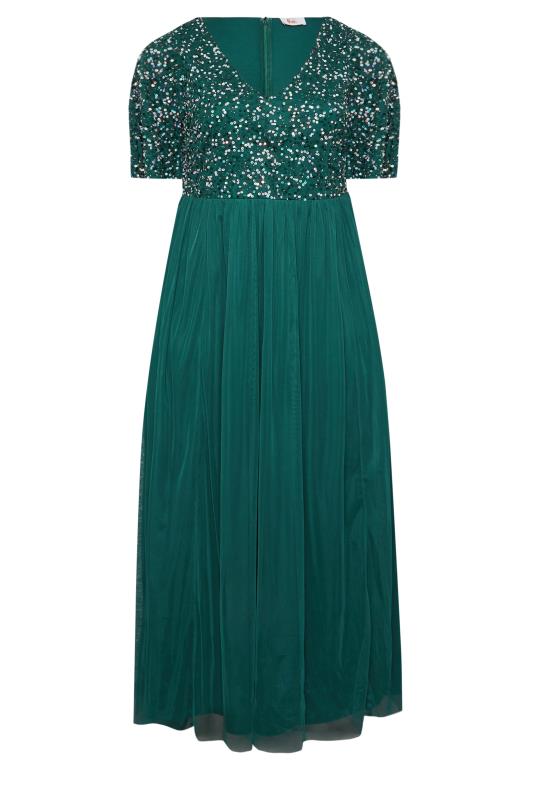 LUXE Plus Size Forest Green Sequin Hand Embellished Maxi Dress | Yours Clothing 6