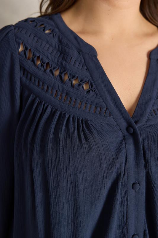 EVANS Plus Size Navy Blue Long Sleeve Macrame Blouse | Evans 5