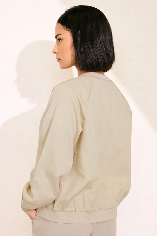 PixieGirl Petite Women's Stone Brown Linen Bomber Jacket | PixieGirl 2