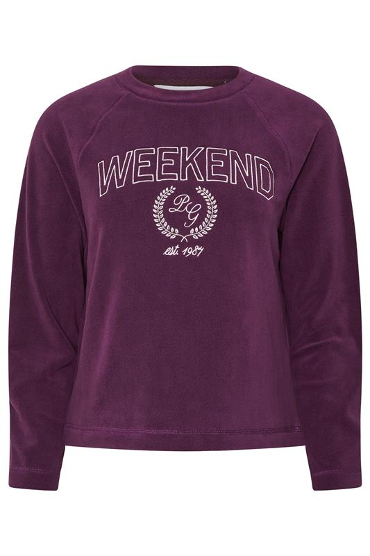 PixieGirl Petite Women's Burgundy Red 'Weekend' Slogan Fleece Lounge Top | PixieGirl 5