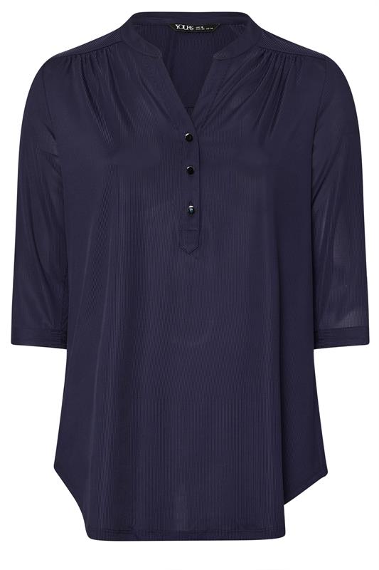 YOURS Plus Size Navy Blue Half Placket Ribbed Shirt | Yours Clothing 5