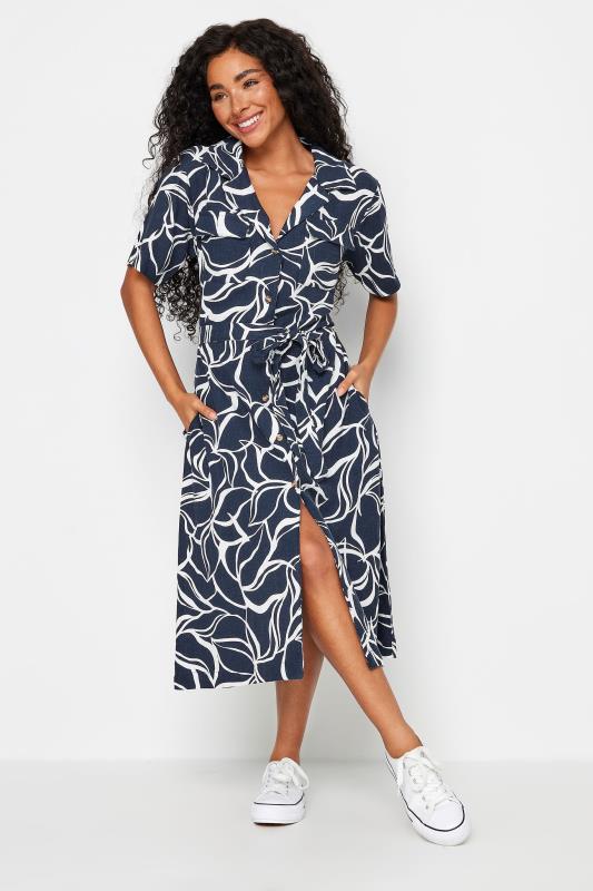 Women's  M&Co Petite Abstract Print Linen Shirt Dress