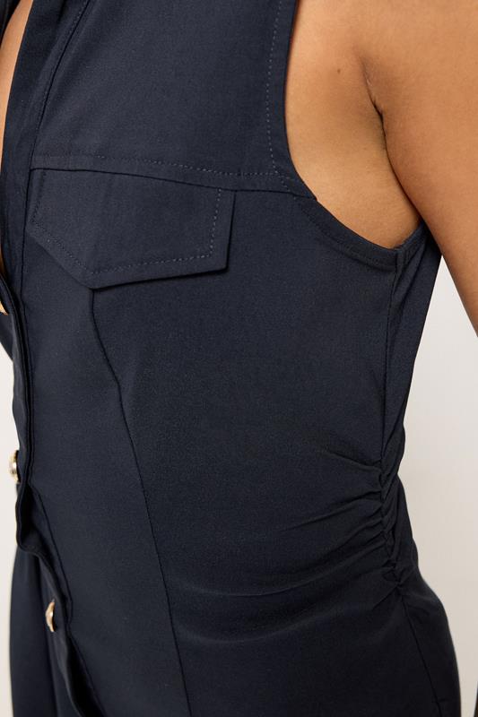 PixieGirl Petite Women's Navy Blue Ruched Shirt Mini Dress | PixieGirl 4