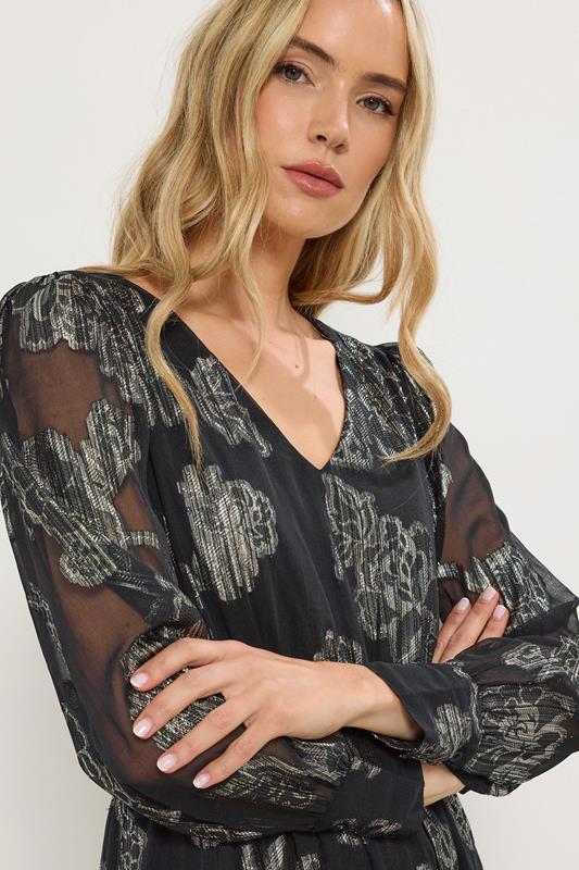 LTS Tall Black & Gold Floral Jacquard Maxi Dress | Long Tall Sally  4