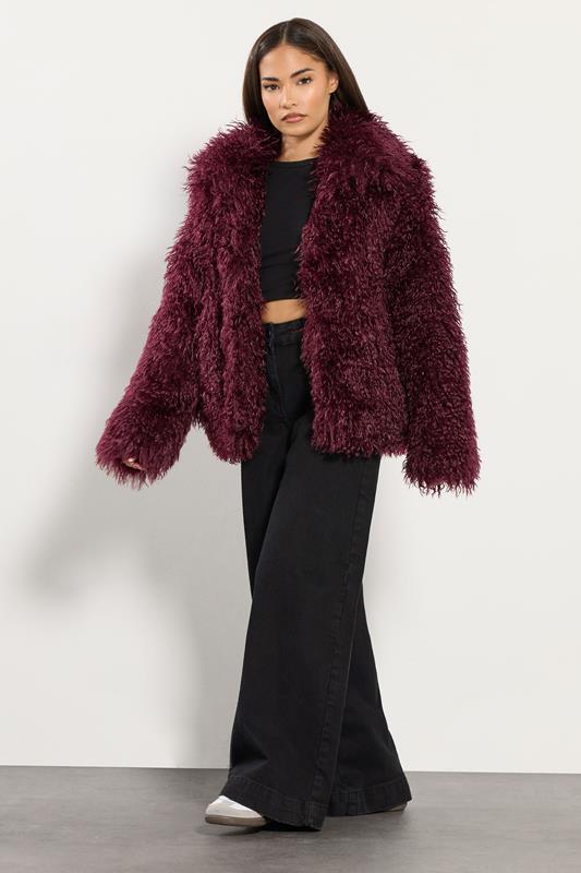 PixieGirl Petite Women's Burgundy Red Mongolian Faux Fur Jacket | PixieGirl 4
