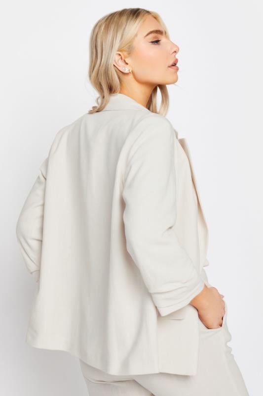 M&Co Ivory White Ruched Sleeve Linen Blazer | M&Co 3