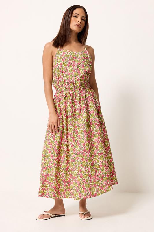 PixieGirl Petite Women's Pink Floral Midi Dress | PixieGirl 1