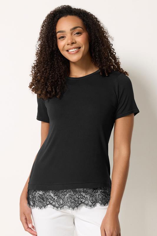  M&Co Black Lace Hem T-Shirt
