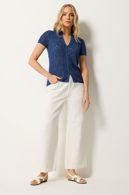 LTS Tall Women's Navy Blue Knitted Polo Cardigan | Long Tall Sally 1
