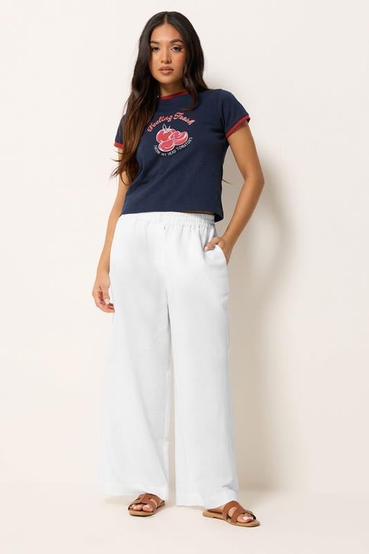 PixieGirl Petite White Button Linen Wide Leg Trousers