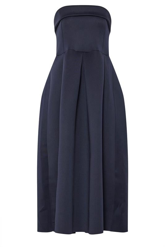 LTS Tall Women's Navy Blue Bandeau  Pleated Detail Midi Dress | Long Tall Sally 5