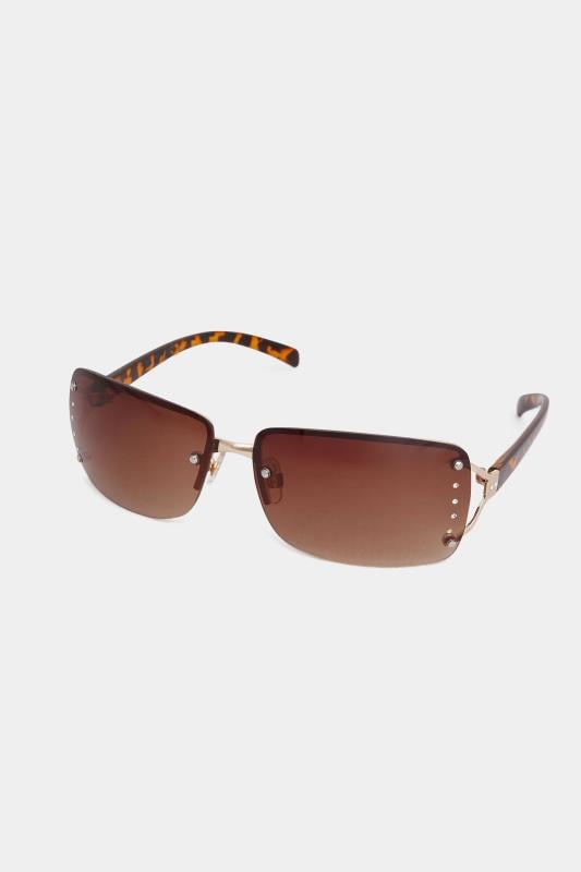 Plus Size  Yours Brown Tortoiseshell Diamante Frameless Sunglasses
