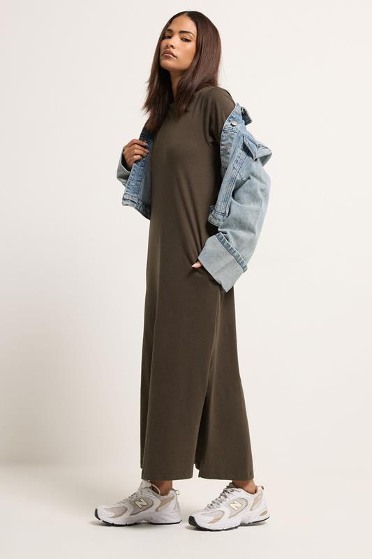 PixieGirl Petite Women's Chocolate Brown Cotton T-Shirt Maxi Dress | PixieGirl 1