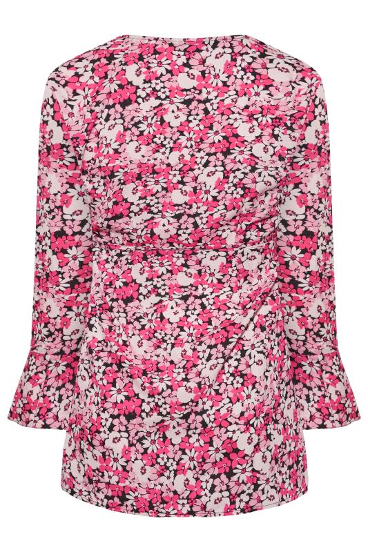 YOURS Plus Size Pink Floral Print Wrap Top | Yours Clothing 7