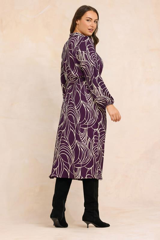 EVANS Plus Size Purple Linear Print Belted Shirt Dress | Yours Clothing 2