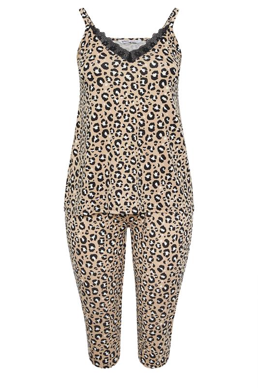 YOURS Plus Size Brown Leopard Print Cropped Pyjama Set | Yours Clothing 5