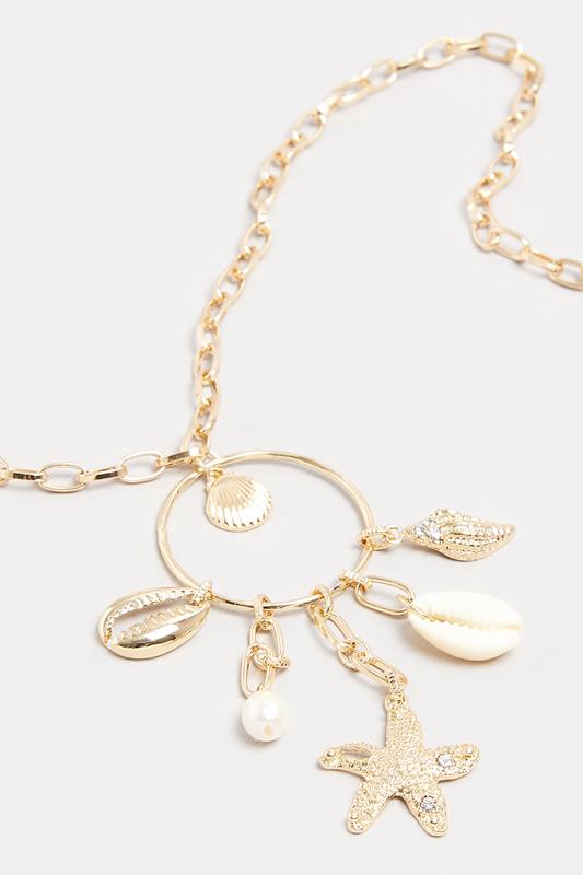 Gold Tone Shell & Starfish Pendant Long Necklace | Yours Clothing 2