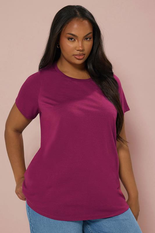 YOURS Plus Size 3 PACK Dark Pink Core T-Shirt Essentials Set | Yours Clothing 2