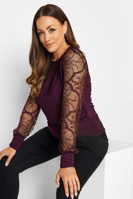 Women's  M&Co Burgundy Red Lace Long Sleeve Top