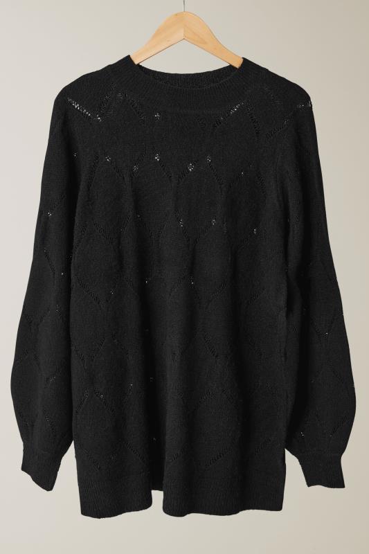 EVANS Plus Size Black Pointelle Knitted Jumper | Evans 5