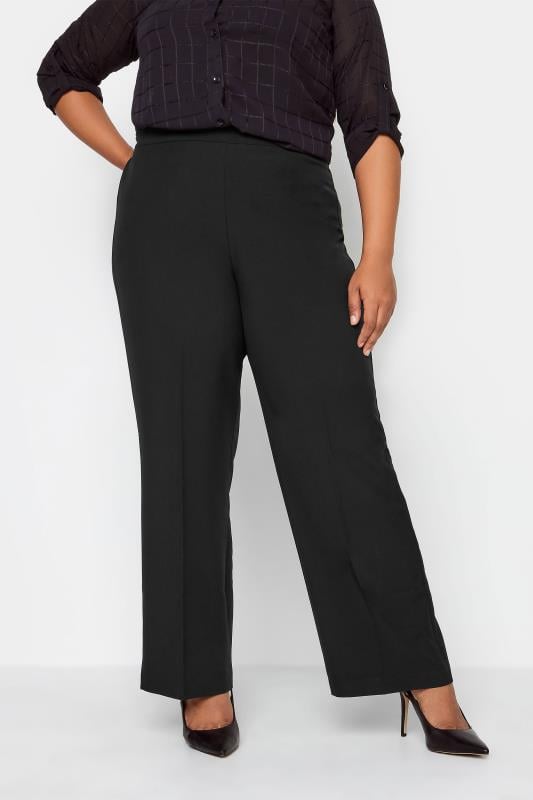 Straight Leg Trousers YOURS Curve Black Elasticated Stretch  Straight Leg Trousers