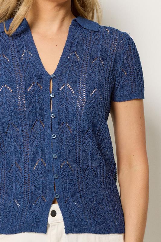 LTS Tall Women's Navy Blue Knitted Polo Cardigan | Long Tall Sally 4