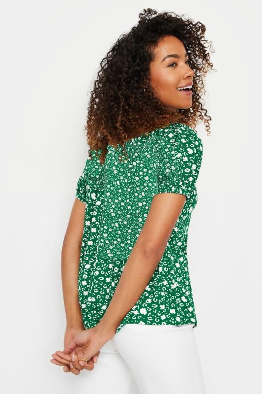 M&Co Women's Green Floral Print Short Sleeve Boho Top | M&Co 3