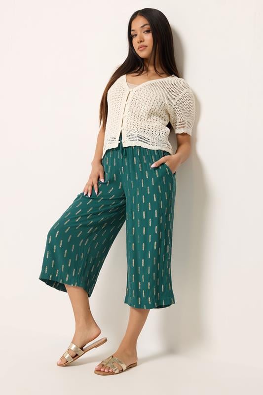 M&Co Petite Teal Green Foil Detail Cropped Trousers | M&Co 2