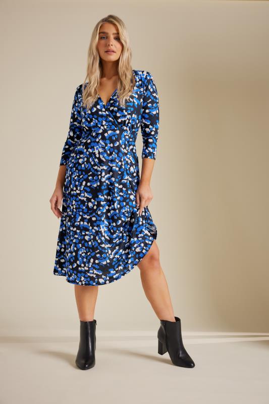Women's  M&Co Blue Animal Print Wrap Dress